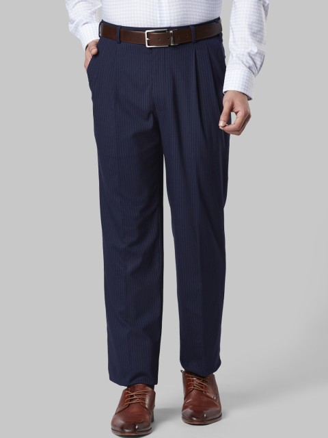 

Raymond Men Blue Regular Fit Striped Formal Trousers