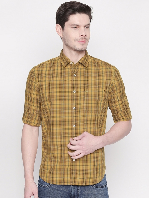 

Basics Men Mustard Orange & Black Slim Fit Checked Casual Shirt