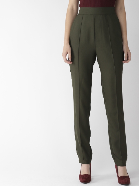 

QUIERO Women Olive Green Slim Fit Solid Peg Trousers