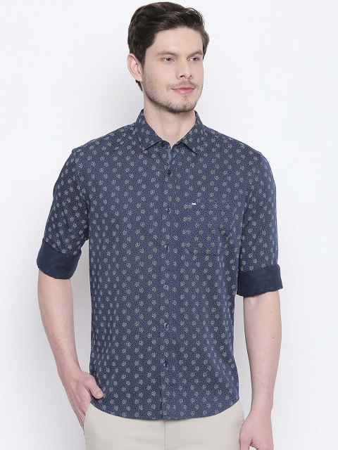 

Basics Men Navy Blue Slim Fit Printed Casual Shirt