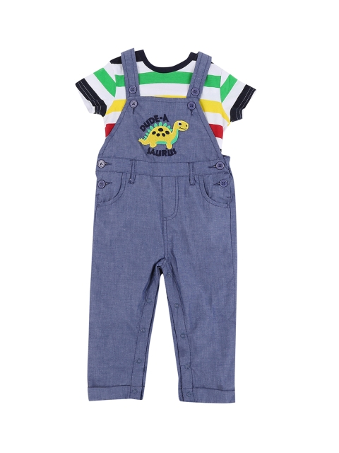 

Pantaloons Baby Boys Blue & White Striped T-shirt with Dungaree