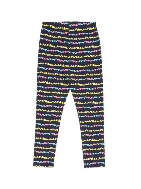 

CHALK by Pantaloons Girls Navy Blue & Yellow Printed Ankle-Length Leggings