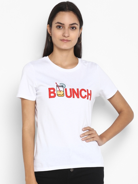 

Mode by Red Tape Women White Printed Round Neck Pure Cotton T-shirt