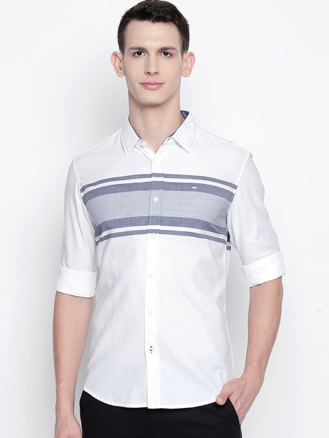 

Basics Men White Slim Fit Striped Casual Shirt
