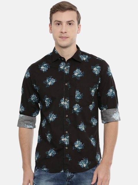 

IMYOUNG Men Black & Teal Green Slim Fit Printed Casual Shirt