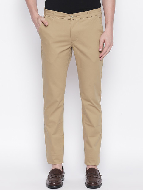 

Basics Men Khaki Tapered Fit Self Design Regular Trousers