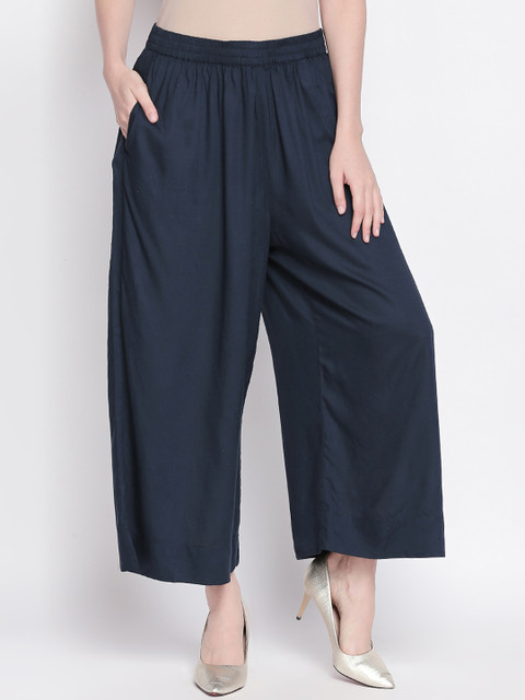 

RANGMANCH BY PANTALOONS Women Navy Blue Solid Straight Palazzos