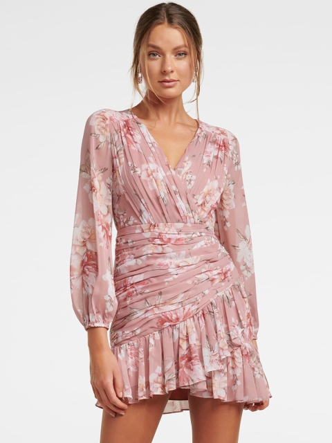 

Forever New Women Pink Printed Wrap Dress