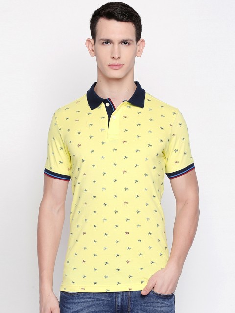 

Basics Men Yellow & Black Printed Slim Fit Polo Collar T-shirt