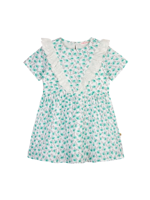 

Budding Bees Girls Green & White Floral Printed Fit and Flare Dress