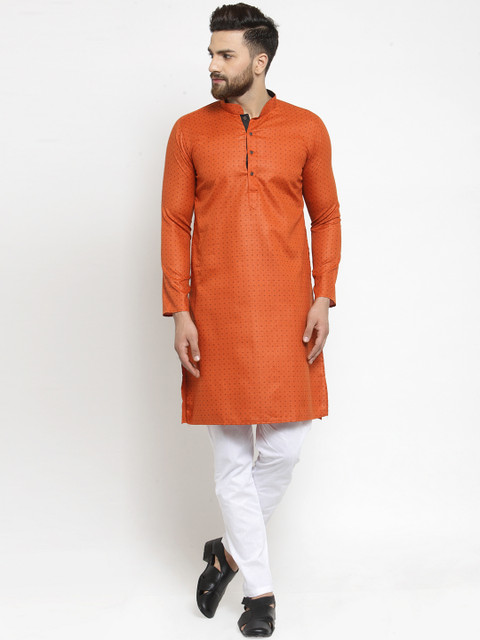 

RG DESIGNERS Men Orange & White Printed Kurta with Pyjamas
