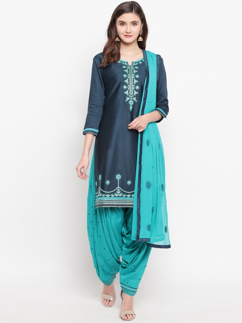 

Kvsfab Navy Blue & Turquoise Blue Embroidered Unstitched Dress Material