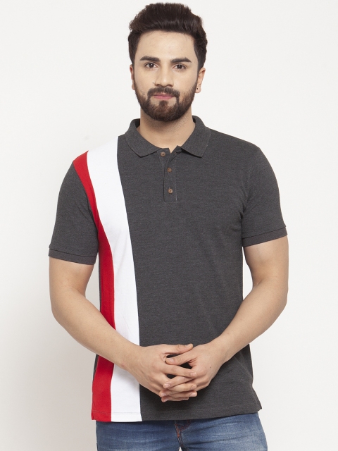 

Kalt Men Charcoal Grey Colourblocked Polo Collar T-shirt
