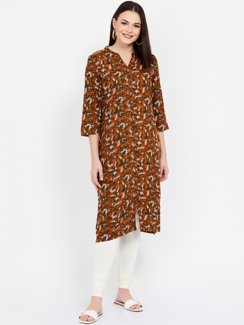 Melange by Lifestyle Women Rust Brown & White Printed Straight Kurta