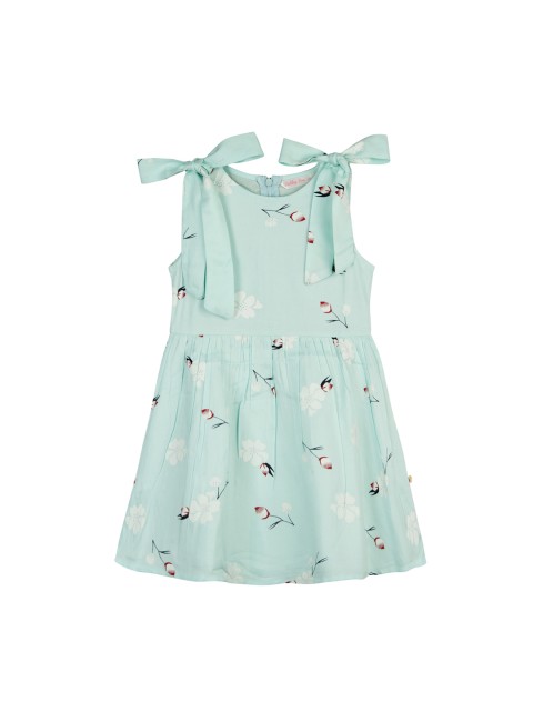 

Budding Bees Girls Sea Green Floral Printed Fit and Flare Dress