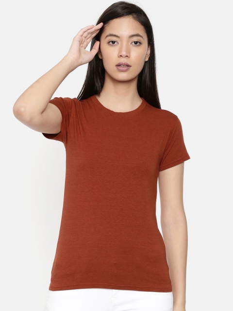 

Bamboo Tribe Women Rust Brown Solid Round Neck T-shirt