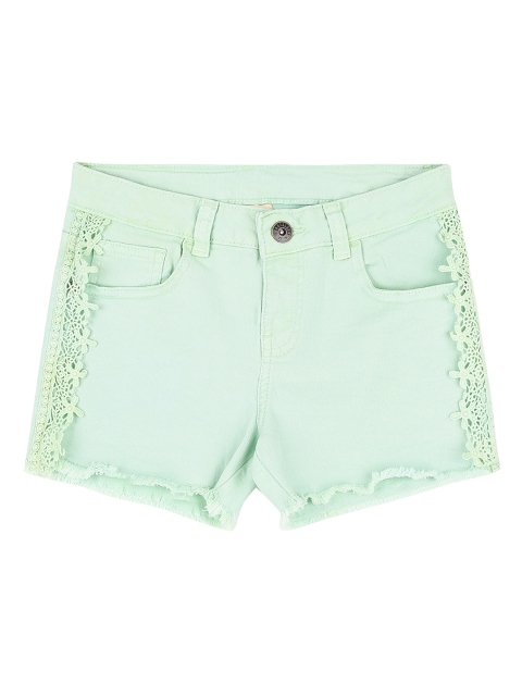 

Pantaloons Junior Girls Green Solid Regular Fit Denim Shorts