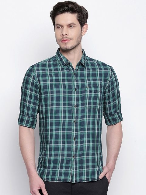 

Basics Men Green & Off-White Slim Fit Checked Casual Shirt