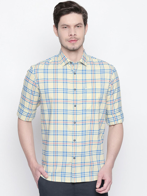 

Basics Men Yellow & Blue Slim Fit Checked Casual Shirt