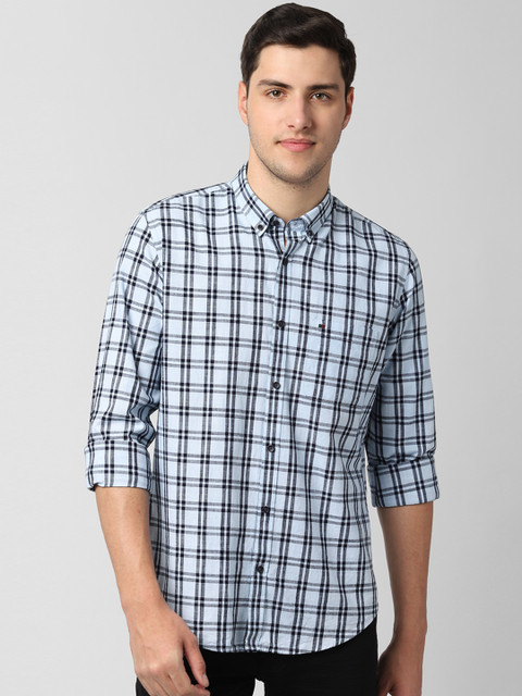 

Peter England Casuals Men Blue & Black Slim Fit Checked Casual Shirt