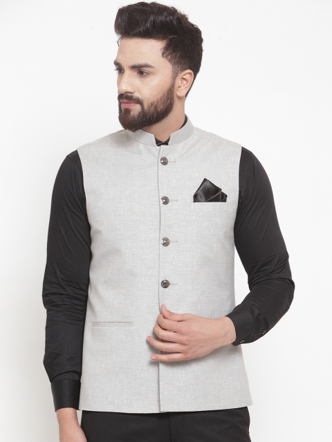 

LUXURAZI Men Grey Slim Fit Solid Nehru Jacket