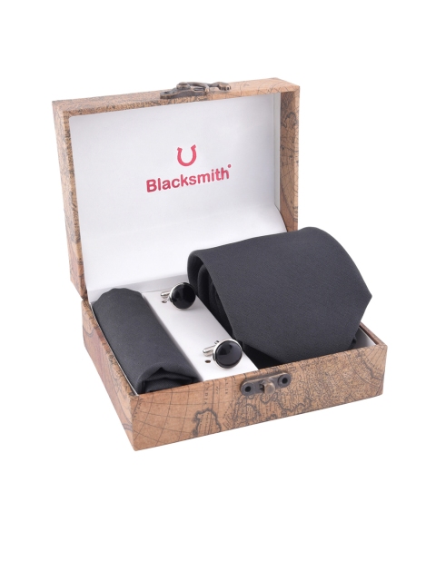

Blacksmith Men Black & Silver-Toned Solid Accessory Gift Set