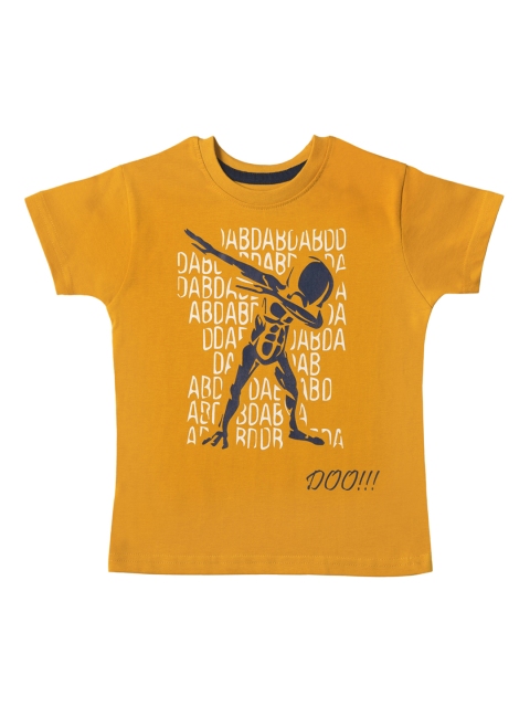 

Kid Studio Boys Mustard Yellow Printed Round Neck T-shirt