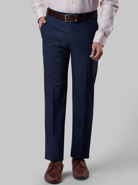 

Raymond Men Blue Slim Fit Checked Formal Trousers