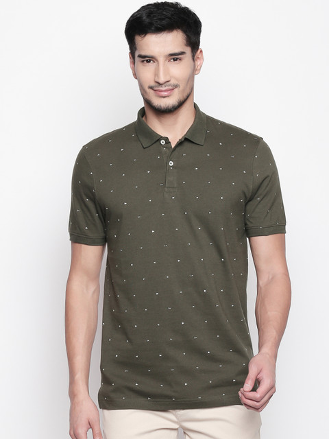 

BYFORD by Pantaloons Men Green Printed Polo Collar Pure Cotton T-shirt