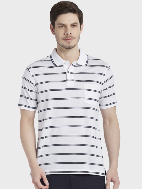 

ColorPlus Men White Striped Polo Collar T-shirt