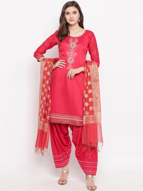 

Kvsfab Red & Golden Embroidered Unstitched Dress Material