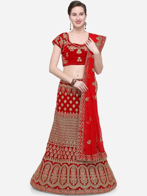 

V SALES Red Semi-Stitched Lehenga & Unstitched Blouse with Dupatta
