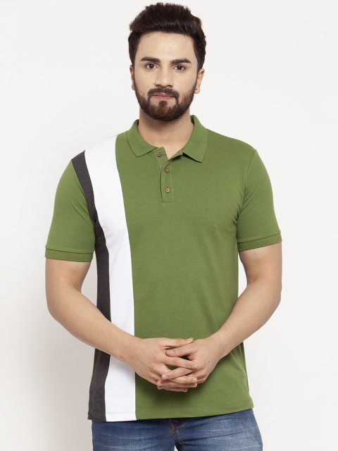 

Kalt Men Green & White Colourblocked Polo Collar T-shirt