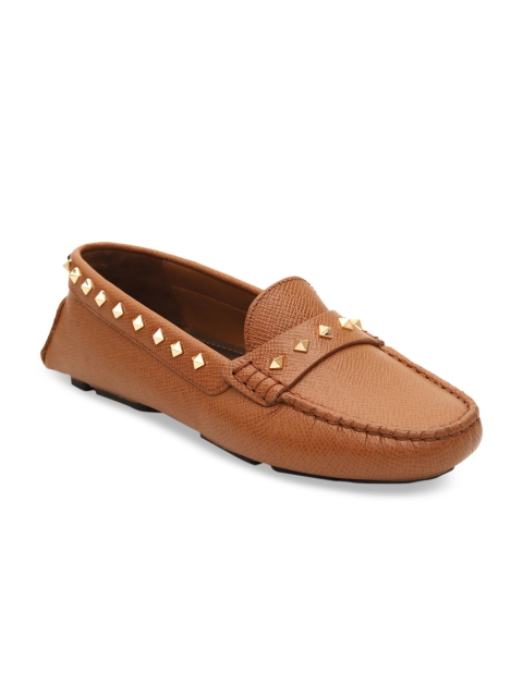 

ROSSO BRUNELLO Women Tan Brown Leather Driving Shoes