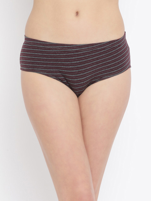 

Clovia Women Burgundy & Grey Striped Mid-Rise Hipster Briefs PN2912X15S