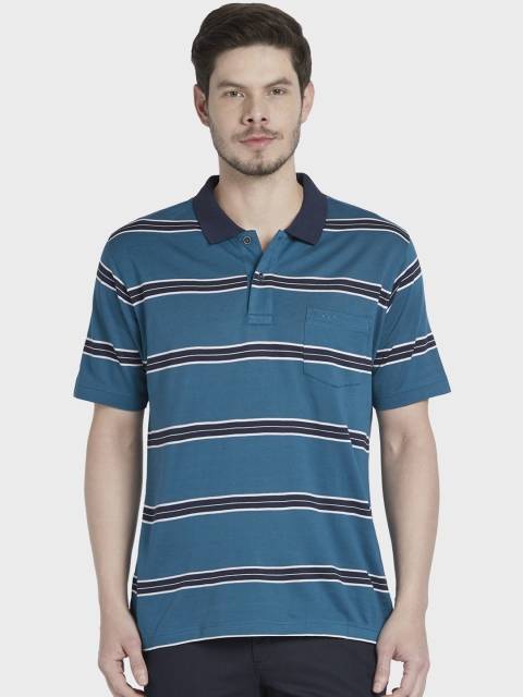 

ColorPlus Men Blue Striped Polo Collar T-shirt