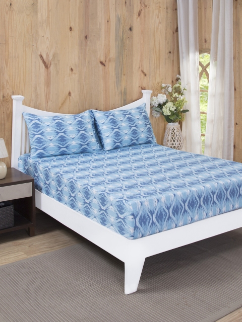 

MASPAR Blue & White Geometric 210 TC Cotton 1 Queen Bedsheet with 2 Pillow Covers