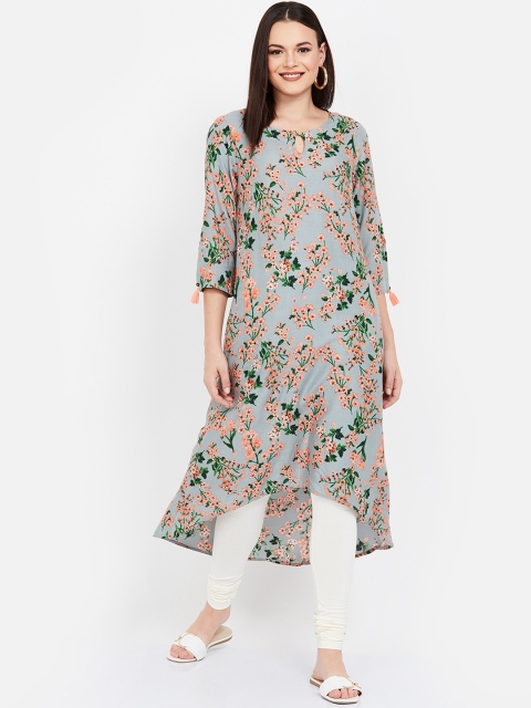 

Melange by Lifestyle Women Grey & Pink Printed A-Line Kurta