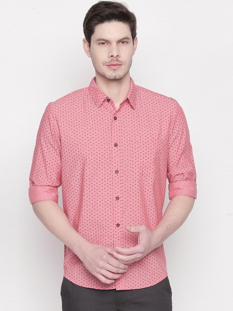 

Basics Men Coral Pink Slim Fit Printed Casual Shirt