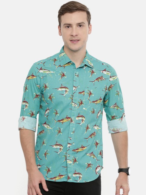 

IMYOUNG Men Blue Slim Fit Printed Casual Shirt