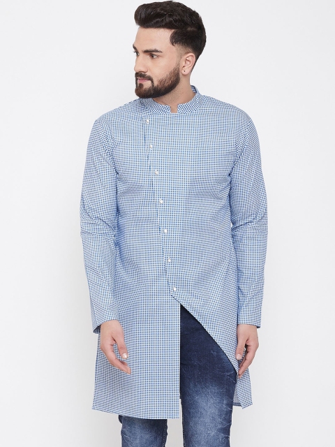 

Hypernation Men Blue & White Checked Straight Kurta