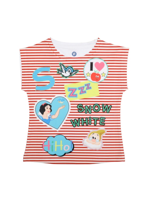 

YK Disney Girls Red & White Candy Striped Snow White Disney Princess Print T-shirt