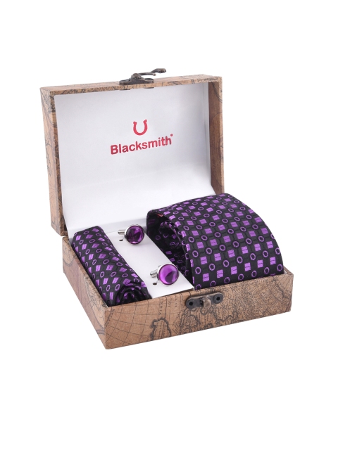 

Blacksmith Men Purple & Black Patterned Accessory Gift Set
