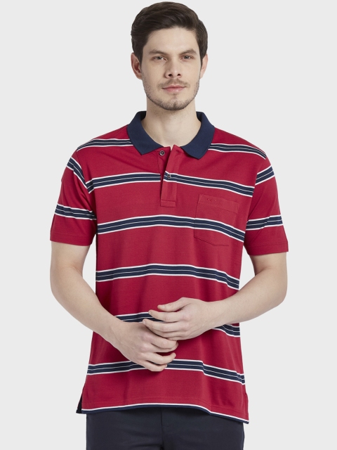 ColorPlus Men Red Striped Polo Collar T-shirt