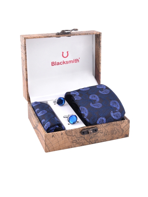 

Blacksmith Men Blue & Silver-Toned Patterned Accessory Gift Set