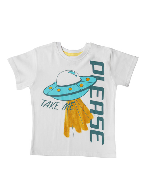 

Kid Studio Boys White & Blue Printed Round Neck T-shirt
