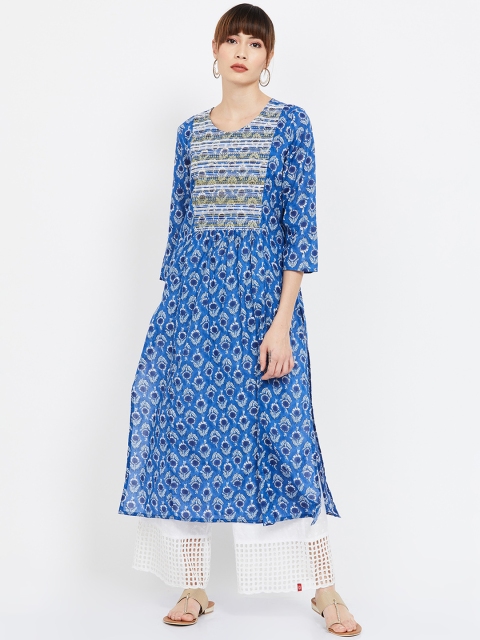 

Melange by Lifestyle Women Blue & White Printed Straight Kurta