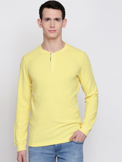 

Basics Men Yellow Solid Henley Neck Slim Fit T-shirt