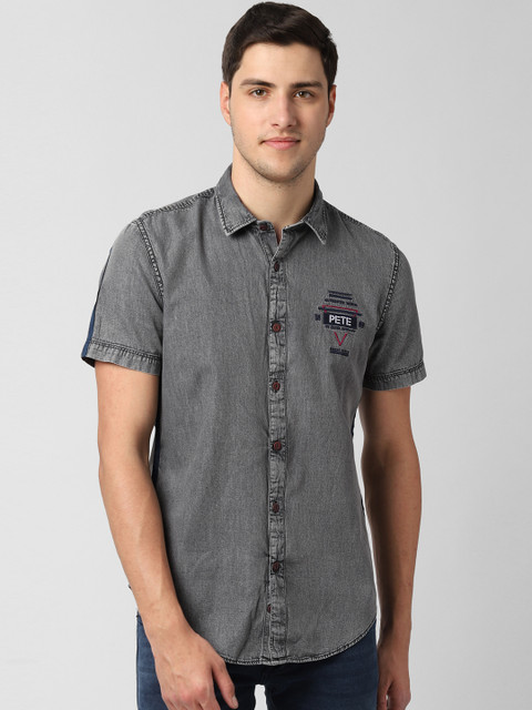 

Peter England Casuals Men Grey Slim Fit Faded Casual Shirt