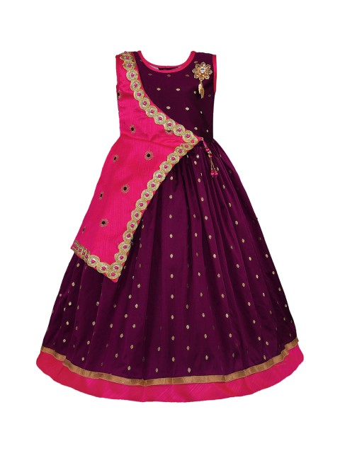 

Wish Karo Girls Pink & Burgundy Embellished Fit and Flare Dress